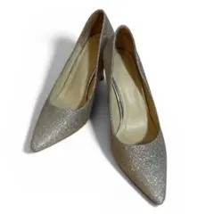 【美品】シルバー グリッター パンプス ヒール23cmウェディングシューズ