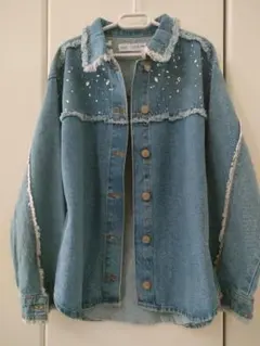 ZARA デニムジャケット フリンジ ビーズ