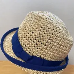 麦わら帽子 ネイビーリボン　レディース