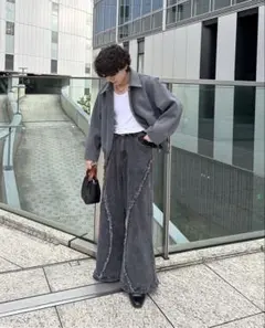 mr.creape ワイドフレアパンツ BLUE デニムパンツ - メルカリ