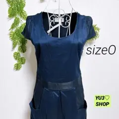 コテラック・ひざ丈半袖ワンピース ネイビー sizeO 薄手 伸縮性