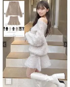 ♡GRL♡オフショルトップスxフレアミニスカートニットセットアップ[dr780]