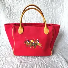 RALPH LAUREN トリプルポニー刺繍 キャンバスハンドバッグ　赤