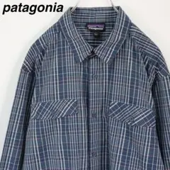 【大人気】パタゴニア チェックシャツ ワンポイント Lサイズ ネイビー 青 総柄