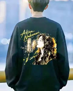 中森明菜 レコーディング スタジオ グラフィック 長袖Tシャツ バックプリント