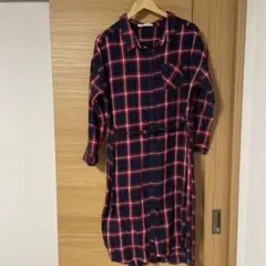 【Ray Cassin】赤チェック柄シャツワンピース ロングカーディガン