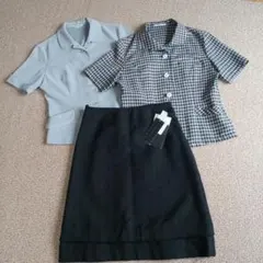 事務服 半袖ブラウス2枚と黒スカートのセットアップ　スカート未使用タグ付き！