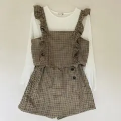 BRANSHESブランシェス　チェック柄フリルトップスセットアップ(150)