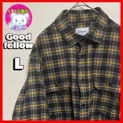 usa古着 Goodfellow ネルシャツ L チェック イエロー ブラック