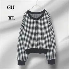 ジーユー　カーディガン　ニット　チェック柄ボタン付き　クロップド丈　XL