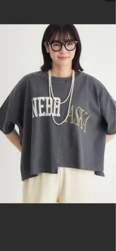 ライトオン　切替プリントTシャツ Ｌサイズ　チャコールグレー