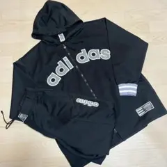 adidas フード付きジャージ セットアップ ブラック　90s メンズ