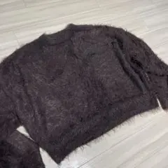 シャギーニット　メンズ　レディース　ブラウン　ニット　セーター　韓国　短丈