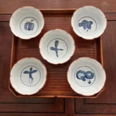 有田焼　高台付き小鉢　野菜柄　デザート　五客