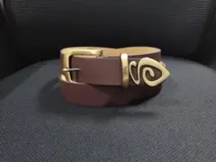 ブラウン/金色レザーベルト ゴールドバックル