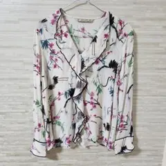 ZARA 長袖ブラウス フローラル 花柄 鶴 フリルのサムネイル