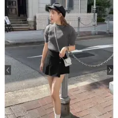 GRL パフスリーブニットトップスcu216 半袖ニット　グレー　L