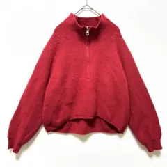 ニット セーター ボトルネック ハーフジップ リブ 長袖 ラグランスリーブ