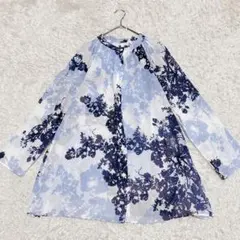 【日本製】アニエスベー コットンバンドカラー 総柄 チュニック ブラウス シャツ