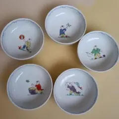 小皿 5枚セット 染付 子供の絵柄 陶器　有田焼　彩窯