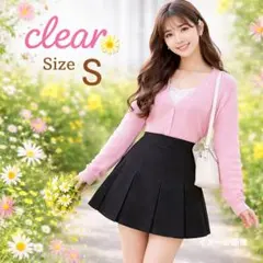 【クリア】プリーツフレアミニスカート　S　ブラック　黒　インパンツ　Y2K