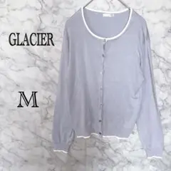 GLACIER カーディガン M ライトブルー×ホワイト 配色ニット クルー
