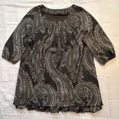 ペイズリー柄 チュニックブラウス 総柄 大人レトロ ゆったり LLサイズ
