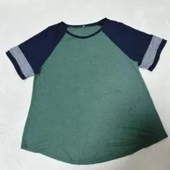ラグラン Tシャツ 半袖 バイカラー 緑×紺 レーヨン混