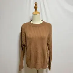 グローバルワーク カシミヤ混 ウール リブニット ブラウン L