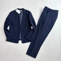美品】ユナイテッドアローズ 洗える ノーカラー パンツスーツ ネイビー