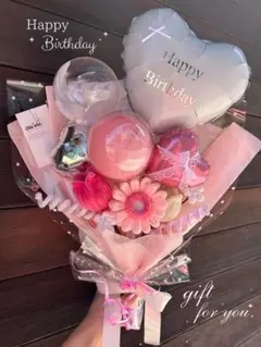 名入れOK モールフラワーブーケ バルーンブーケ ピンク 韓国花束 枯れないお花のサムネイル