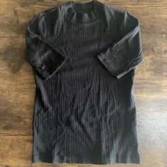 UNIQLO ブラック リブ編み 五分袖 Tシャツ M
