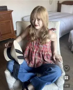 チェックリボンブラウス