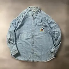 古着 Mickey ボタンダウンシャツXXLデニム地【AA57】