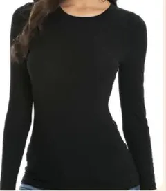 ブラック 長袖 Tシャツ ストレッチ素材