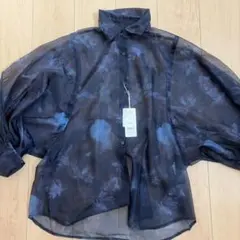 【新品未使用】HARE 長袖花柄シアーシャツ ネイビー　サイズF