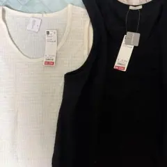 GU メッシュテクスチャータンクトップ 白、黒