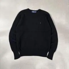 ラルフローレン クルーネックハイゲージニット ブラック Mサイズ ウール 黒無地