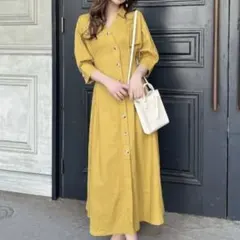 【新品・未使用】ウェストマークシャツワンピース　マスタードイエロー