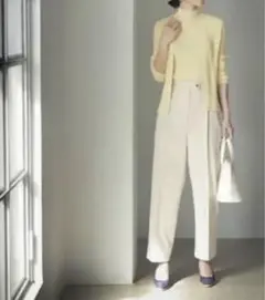 PLST ラステリネンブレンドフロントタックパンツXSベージュ