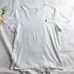 ポロラルフローレン Vネック Tシャツ ホワイト Sサイズ ポニー刺繍ロゴ 白
