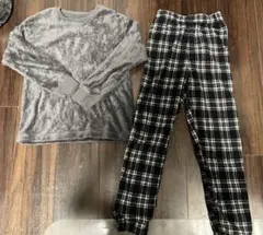 140cm フリースパジャマセット グレー・チェック