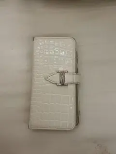 ホワイト クロコダイル風 手帳型スマホケース
