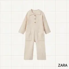 ZARA リブニットオールインワン オフホワイト4-5Y