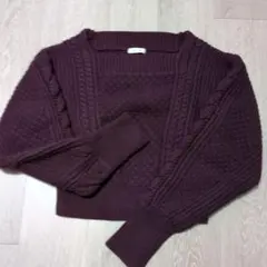 FRAY I.D バーガンディ ケーブルニット クロップド丈