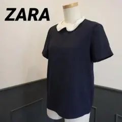 ZARA ビジュー襟付きトップス ネイビーのサムネイル