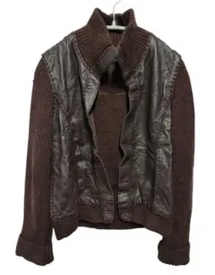 OLD GAP 01年製 レザー切り替え ウールニット ジャケット Y2K