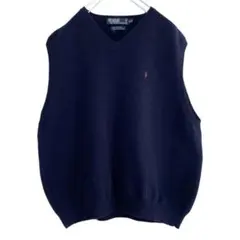 海外古着 ポロバイラルフローレン 単色ポニー Vネック ラムウール ニットベスト