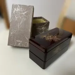 長角二段弁当箱 根曳松 漆調 和柄 松蒔絵 仕切り付き