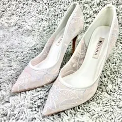 美品✨DIANA 刺繍入り レースウェディング ホワイトハイヒール 24.0cm